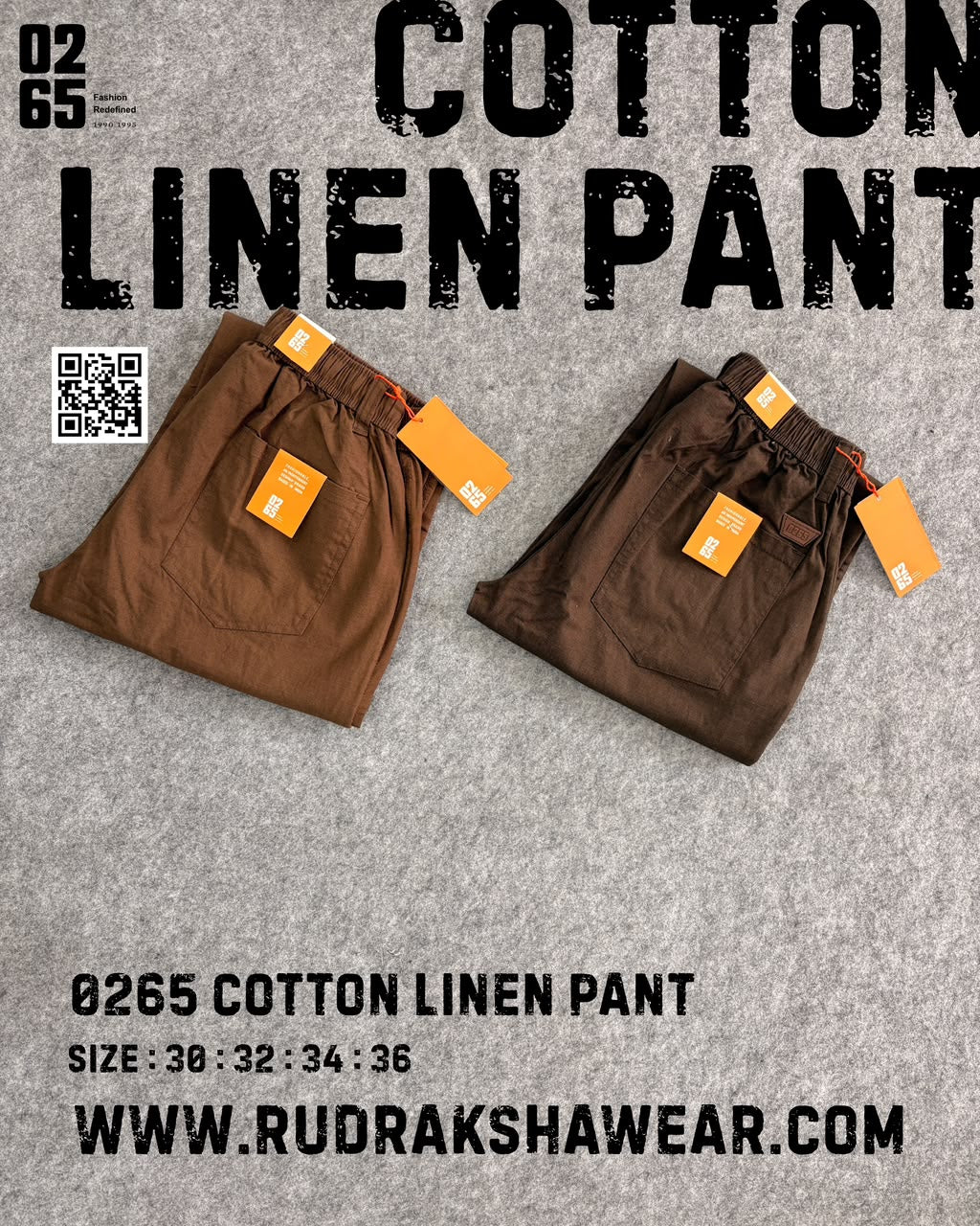 0265 Premium Loose Fit Cotton Linen Pant | Waist Band With Drawstring & Belt Loops | Front Right Pocket With Zipper | For Everyday Comfort