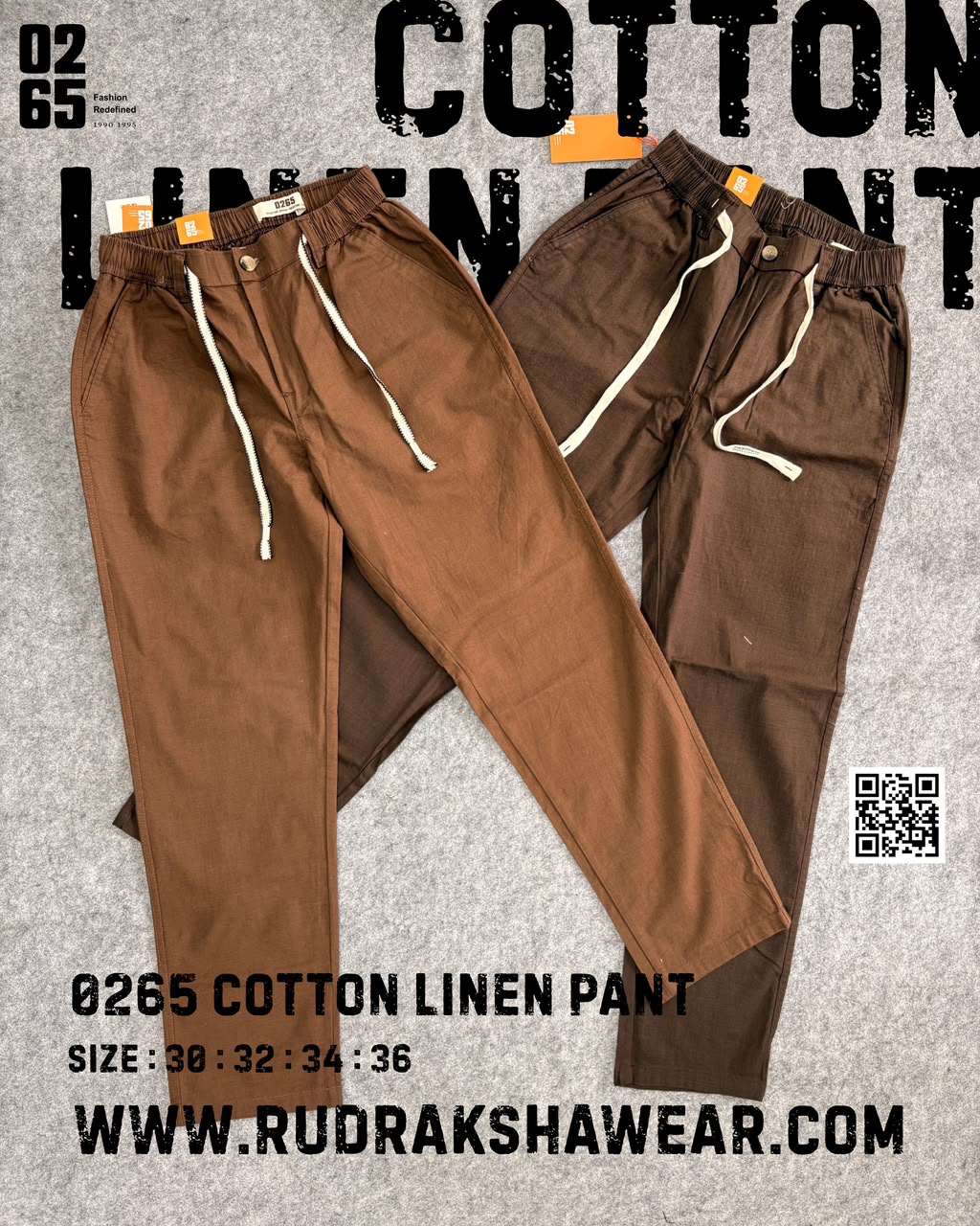 0265 Premium Loose Fit Cotton Linen Pant | Waist Band With Drawstring & Belt Loops | Front Right Pocket With Zipper | For Everyday Comfort