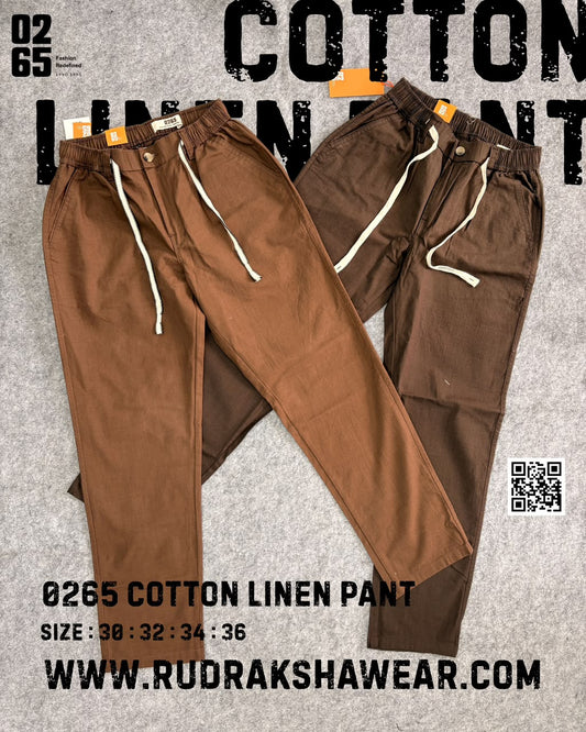 0265 Premium Loose Fit Cotton Linen Pant | Waist Band With Drawstring & Belt Loops | Front Right Pocket With Zipper | For Everyday Comfort