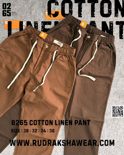 0265 Premium Loose Fit Cotton Linen Pant | Waist Band With Drawstring & Belt Loops | Front Right Pocket With Zipper | For Everyday Comfort
