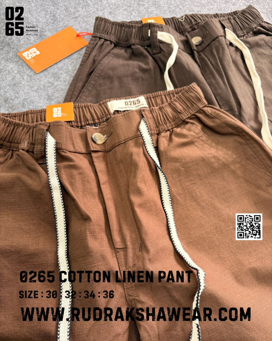 0265 Premium Loose Fit Cotton Linen Pant | Waist Band With Drawstring & Belt Loops | Front Right Pocket With Zipper | For Everyday Comfort