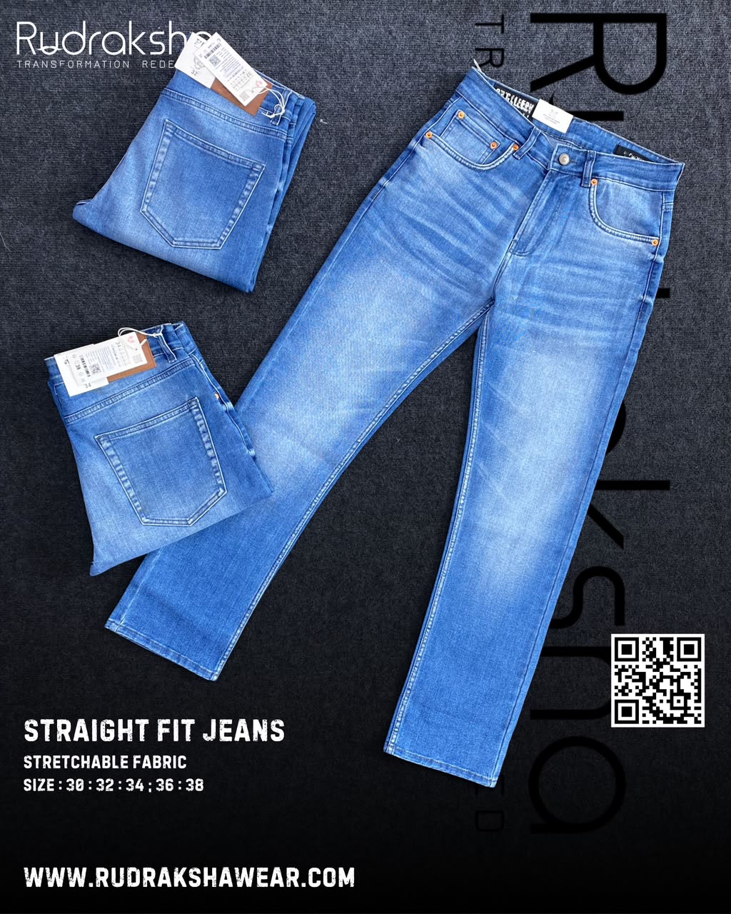 Premium Straight Fit Jeans | Stretchable | Long Lasting Shades | Length 40" | Mid Blue