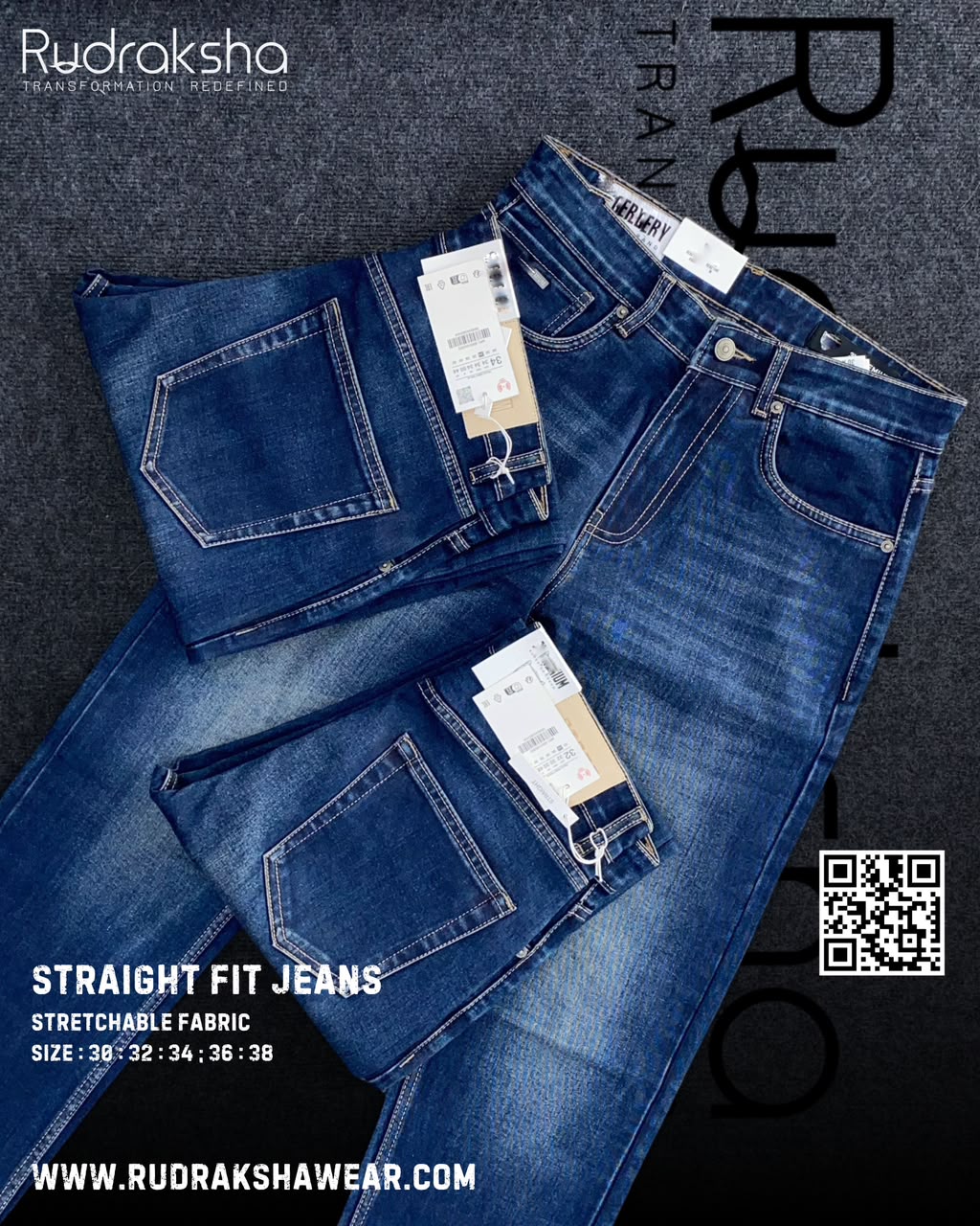 Premium Straight Fit Jeans | Stretchable | Long Lasting Shades | Length 40" | Dark Blue