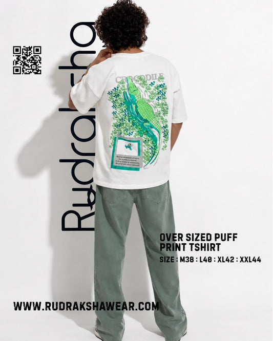 Imported Cotton Interlock oversized half sleeve t-shirt | Puff screen print | 240 GSM | White