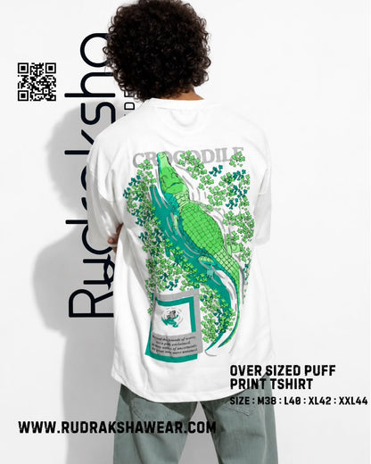 Imported Cotton Interlock oversized half sleeve t-shirt | Puff screen print | 240 GSM | White