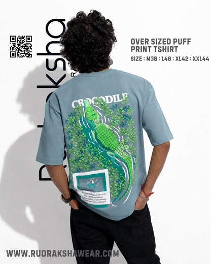 Imported Cotton Interlock oversized half sleeve t-shirt | Puff screen print | 240 GSM | Bluish Grey