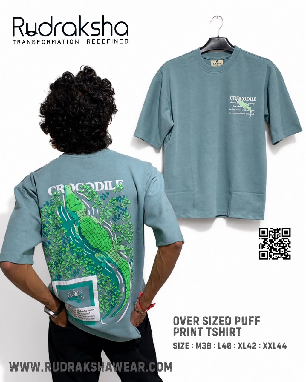 Imported Cotton Interlock oversized half sleeve t-shirt | Puff screen print | 240 GSM | Bluish Grey