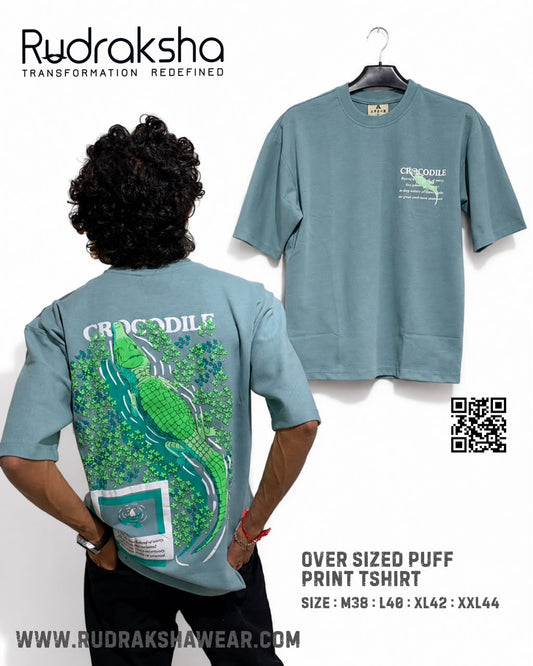 Imported Cotton Interlock oversized half sleeve t-shirt | Puff screen print | 240 GSM | Bluish Grey