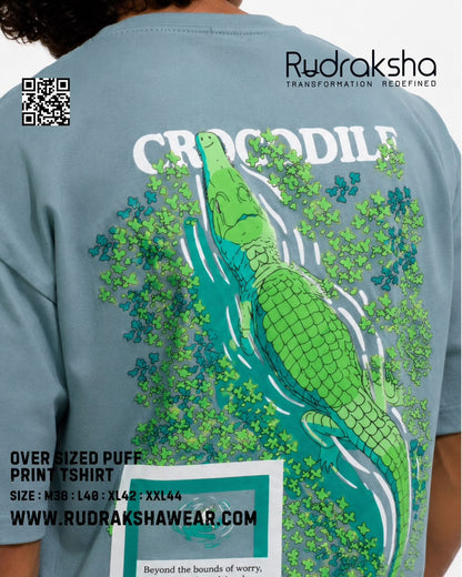 Imported Cotton Interlock oversized half sleeve t-shirt | Puff screen print | 240 GSM | Bluish Grey