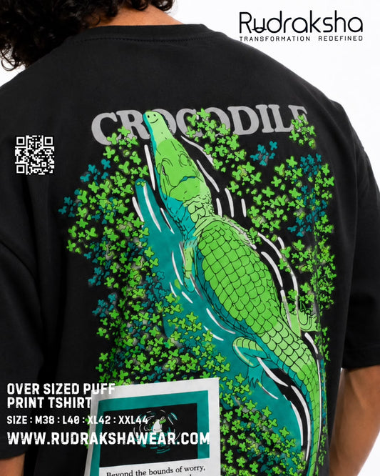 Imported Cotton Interlock oversized half sleeve t-shirt | Puff screen print | 240 GSM | Black