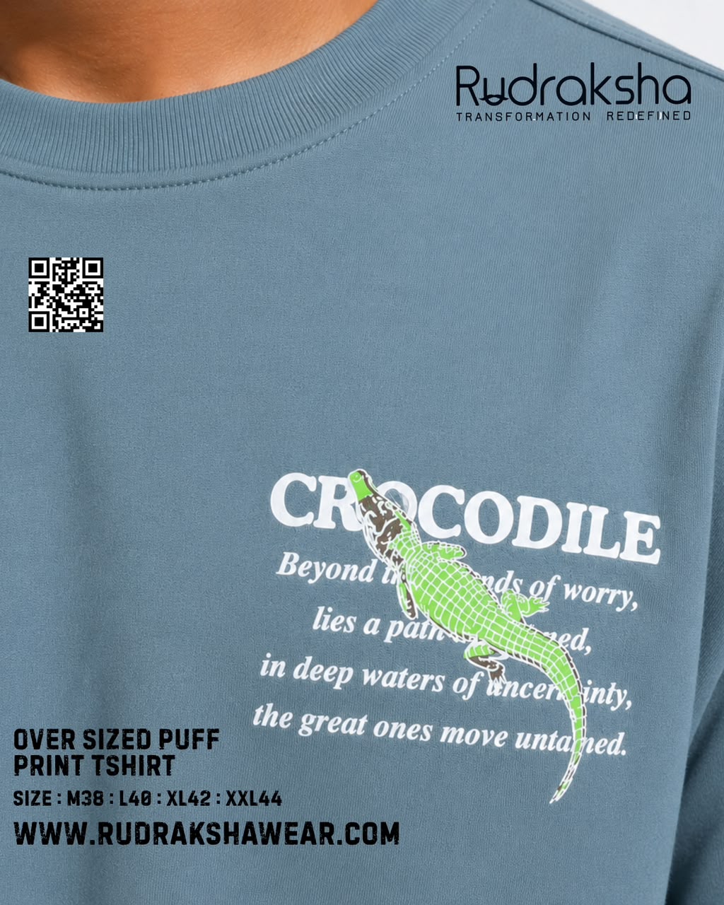 Imported Cotton Interlock oversized half sleeve t-shirt | Puff screen print | 240 GSM | Bluish Grey