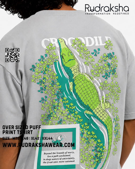 Imported Cotton Interlock oversized half sleeve t-shirt | Puff screen print | 240 GSM | Light Grey