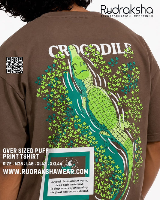 Imported Cotton Interlock oversized half sleeve t-shirt | Puff screen print | 240 GSM | Brown