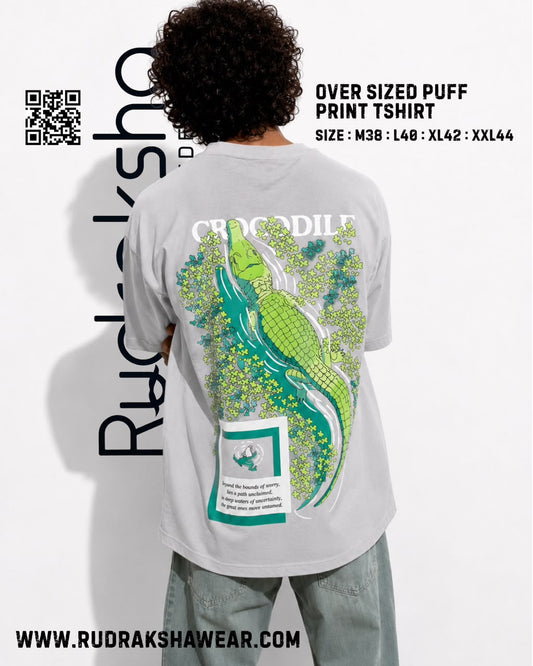 Imported Cotton Interlock oversized half sleeve t-shirt | Puff screen print | 240 GSM | Light Grey