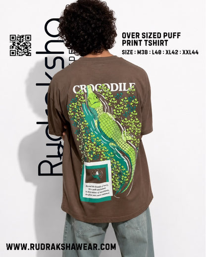 Imported Cotton Interlock oversized half sleeve t-shirt | Puff screen print | 240 GSM | Brown