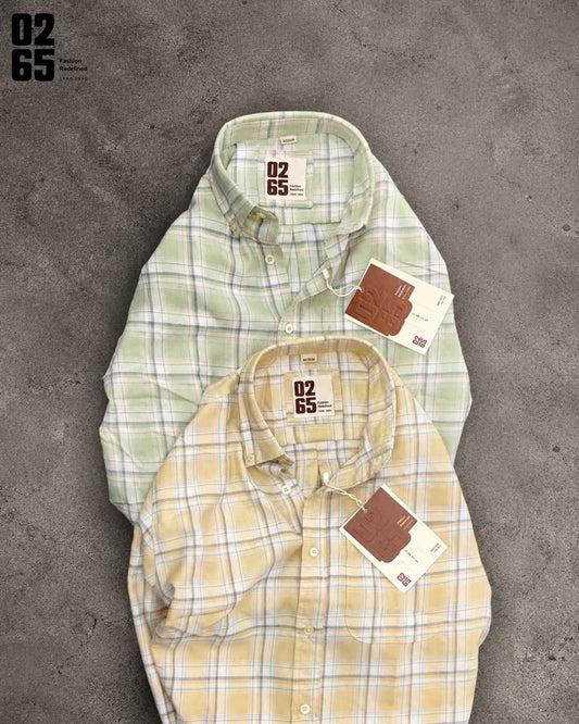 0265 Yarn Dyed Rich Cotton Fabric Full Sleeve Shirt | Round Pocket | Button Down Collar | Backside Box Pleated