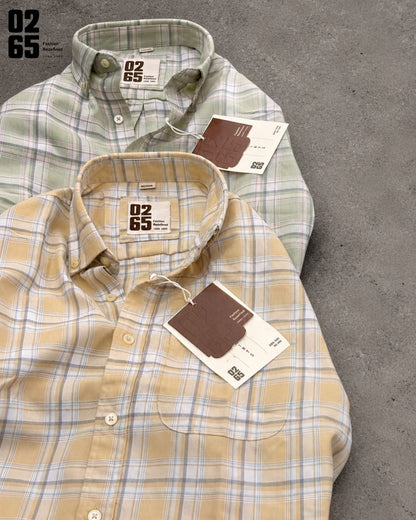 0265 Yarn Dyed Rich Cotton Fabric Full Sleeve Shirt | Round Pocket | Button Down Collar | Backside Box Pleated