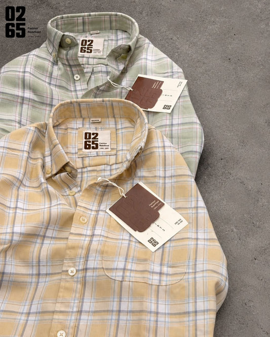0265 Yarn Dyed Rich Cotton Fabric Full Sleeve Shirt | Round Pocket | Button Down Collar | Backside Box Pleated