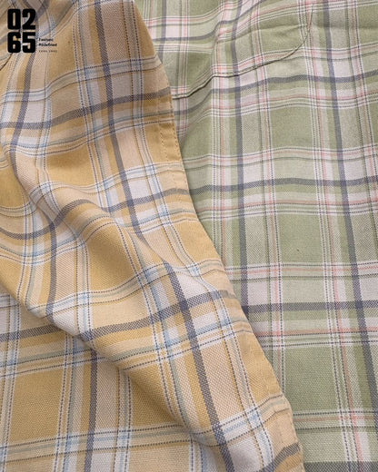 0265 Yarn Dyed Rich Cotton Fabric Full Sleeve Shirt | Round Pocket | Button Down Collar | Backside Box Pleated