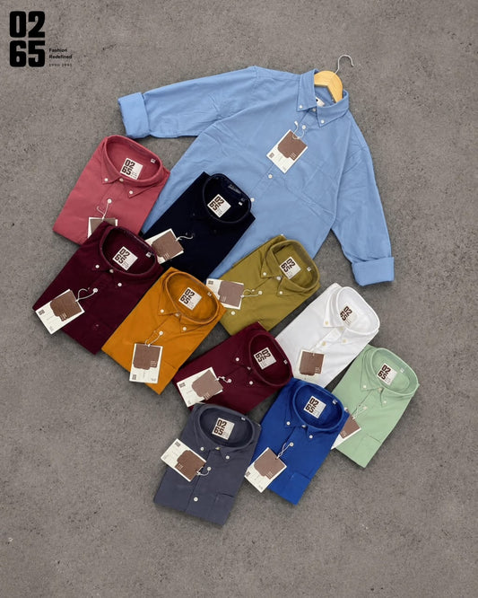 Signature 0265 Plain Full Sleeve Shirt | Button Down Collar | Backside Box Plated With Loop