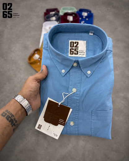 Signature 0265 Plain Full Sleeve Shirt | Button Down Collar | Backside Box Plated With Loop