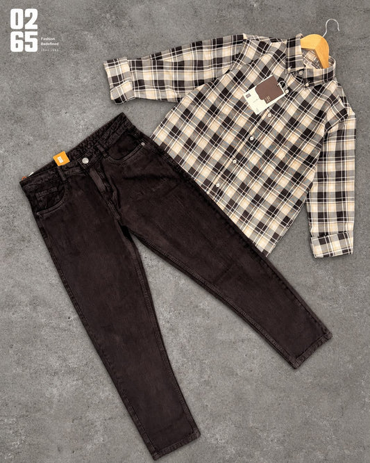COMBO -  0265 Rich cotton yarn dyed full sleeve check shirt + 0265 carrot fit jeans