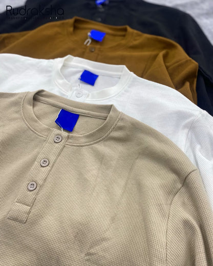 Boxy Fit Cropped Waffle Full Sleeve T-Shirt - Suitable for Height 5.2" to 5.6"