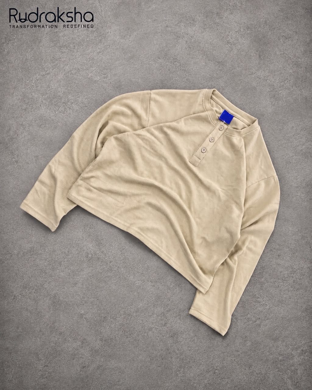 Boxy Fit Cropped Waffle Full Sleeve T-Shirt - Suitable for Height 5.2" to 5.6"