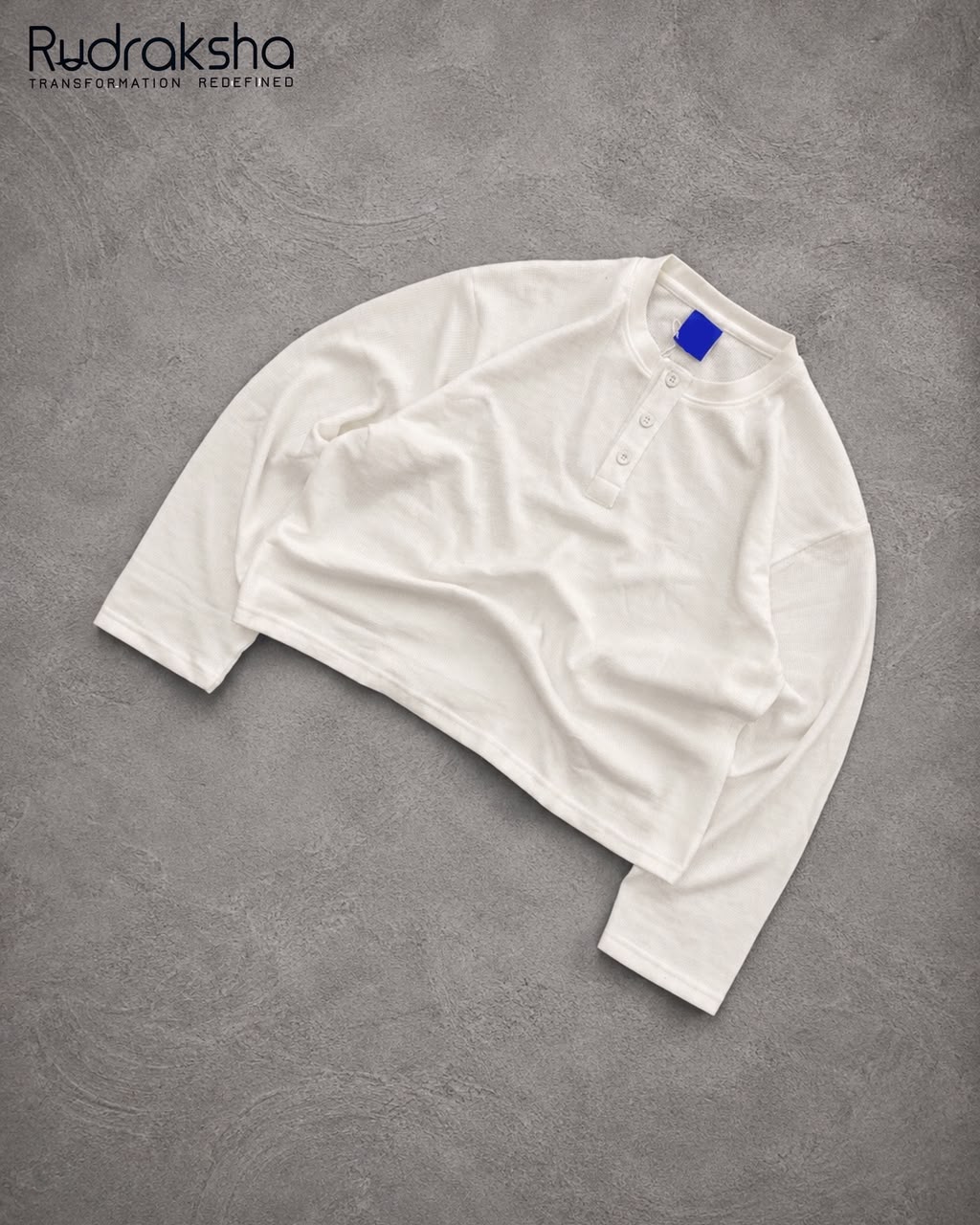 Boxy Fit Cropped Waffle Full Sleeve T-Shirt - Suitable for Height 5.2" to 5.6"