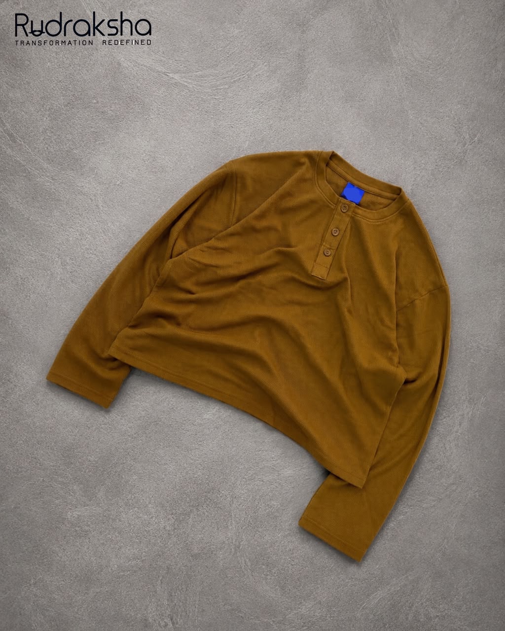 Boxy Fit Cropped Waffle Full Sleeve T-Shirt - Suitable for Height 5.2" to 5.6"
