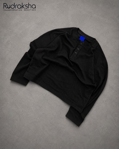 Boxy Fit Cropped Waffle Full Sleeve T-Shirt - Suitable for Height 5.2" to 5.6"