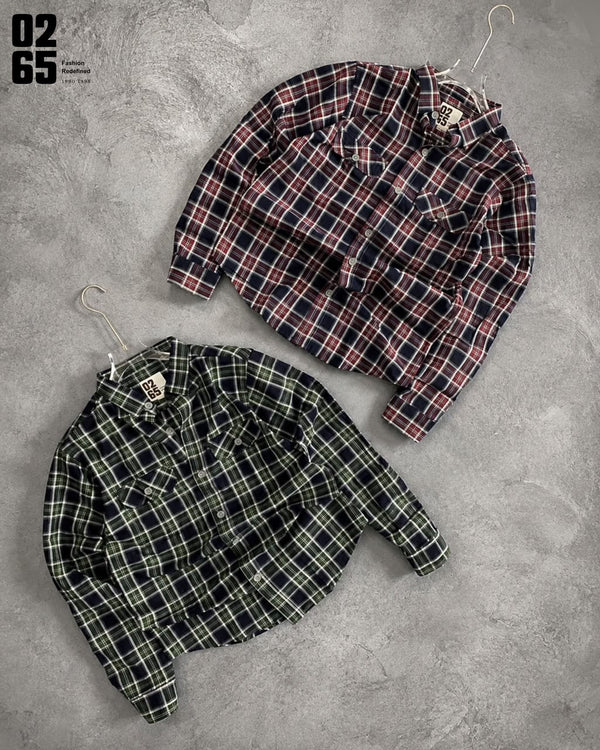 0265 Double Pocket Yarn Dyed Indigo Checks Full Sleeve Shirt| Backside Box Pleat - Arvind Mill Fabric