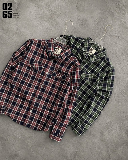 0265 Double Pocket Yarn Dyed Indigo Checks Full Sleeve Shirt| Backside Box Pleat - Arvind Mill Fabric