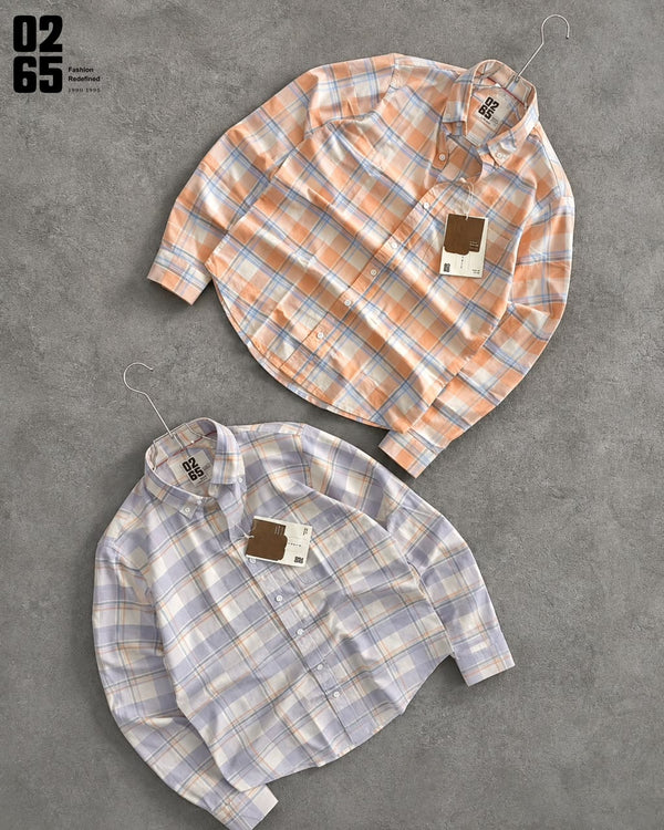 0265 Cotton Oxford Checks Full Sleeve Shirt | Button Down Collar | Backside Box Pleat