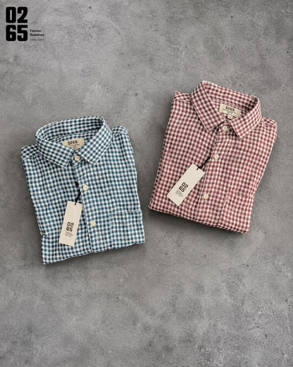 0265 Double Cloth Fabric Full Sleeve Shirt| Small Checks | Cotton Linen Fabric | Ultra Soft | Breathable