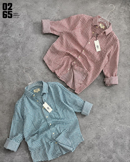 0265 Double Cloth Fabric Full Sleeve Shirt| Small Checks | Cotton Linen Fabric | Ultra Soft | Breathable