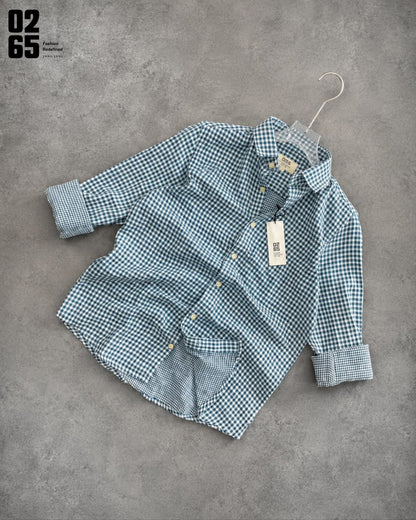 0265 Double Cloth Fabric Full Sleeve Shirt| Small Checks | Cotton Linen Fabric | Ultra Soft | Breathable