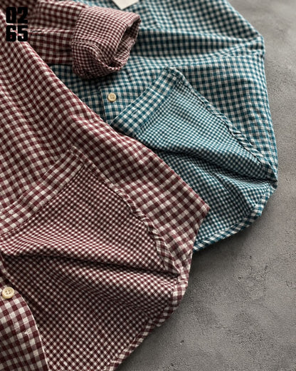 0265 Double Cloth Fabric Full Sleeve Shirt| Small Checks | Cotton Linen Fabric | Ultra Soft | Breathable
