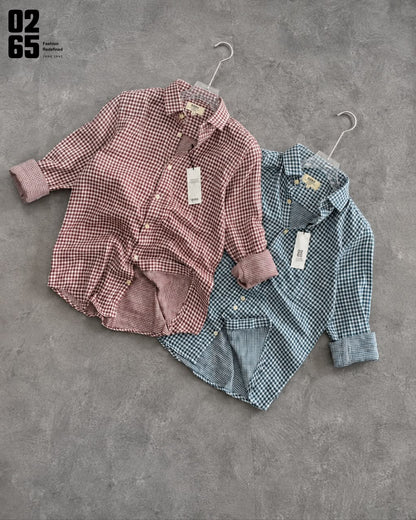 0265 Double Cloth Fabric Full Sleeve Shirt| Small Checks | Cotton Linen Fabric | Ultra Soft | Breathable