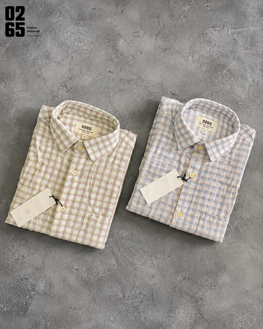0265 Double Cloth Fabric Full Sleeve Shirt| Small Checks | Cotton Linen Fabric | Ultra Soft | Breathable - Art 004