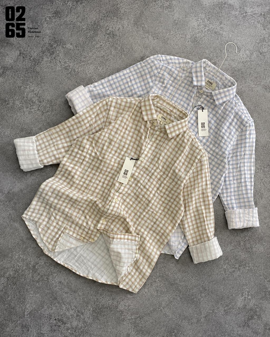 0265 Double Cloth Fabric Full Sleeve Shirt| Small Checks | Cotton Linen Fabric | Ultra Soft | Breathable - Art 004