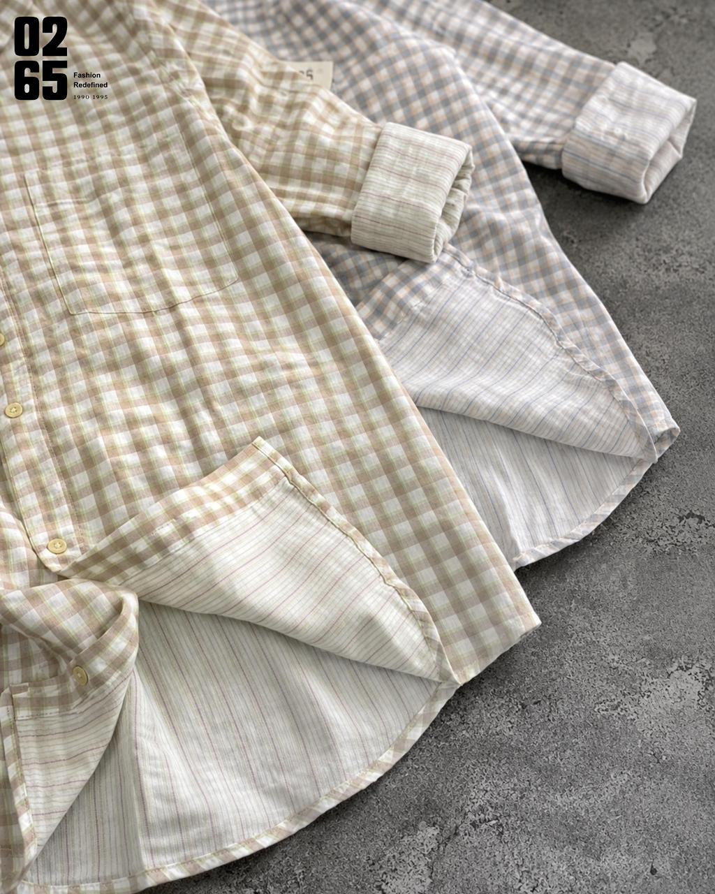 0265 Double Cloth Fabric Full Sleeve Shirt| Small Checks | Cotton Linen Fabric | Ultra Soft | Breathable - Art 004