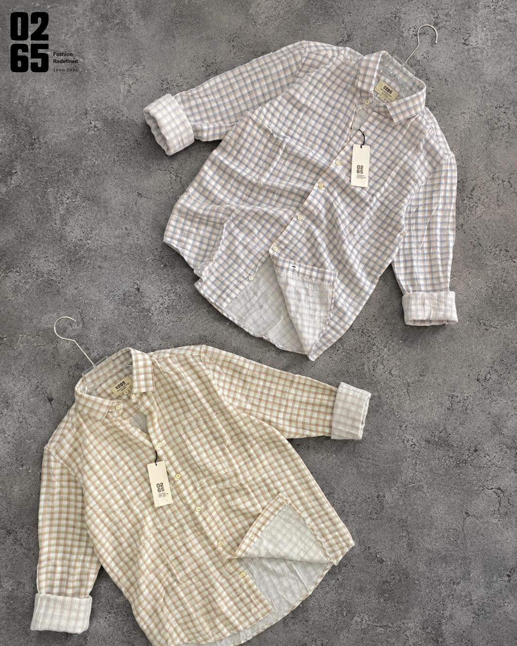 0265 Double Cloth Fabric Full Sleeve Shirt| Small Checks | Cotton Linen Fabric | Ultra Soft | Breathable - Art 004