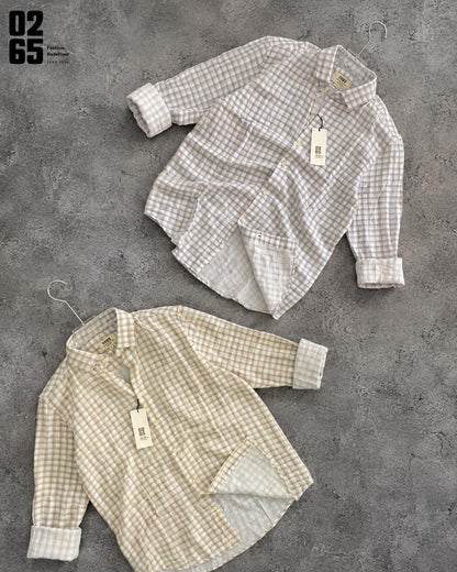 0265 Double Cloth Fabric Full Sleeve Shirt| Small Checks | Cotton Linen Fabric | Ultra Soft | Breathable - Art 004