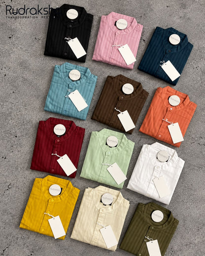 Mandarin Collar Full Sleeve Shirt | Self Lining | 100% Cotton Fabric