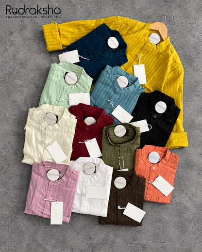 Mandarin Collar Full Sleeve Shirt | Self Lining | 100% Cotton Fabric