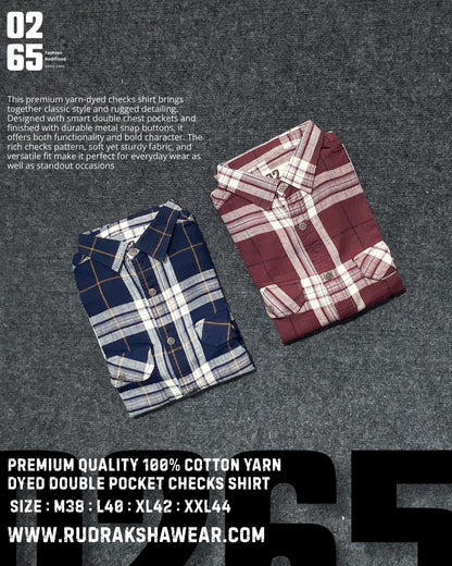 0265 Premium Yarn Dyed Checks Shirt - Ultra Soft 100% Cotton Fabric - Full Sleeve - Metal Snap Buttons