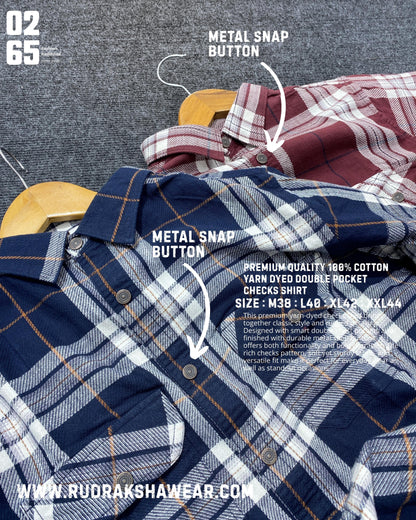 0265 Premium Yarn Dyed Checks Shirt - Ultra Soft 100% Cotton Fabric - Full Sleeve - Metal Snap Buttons