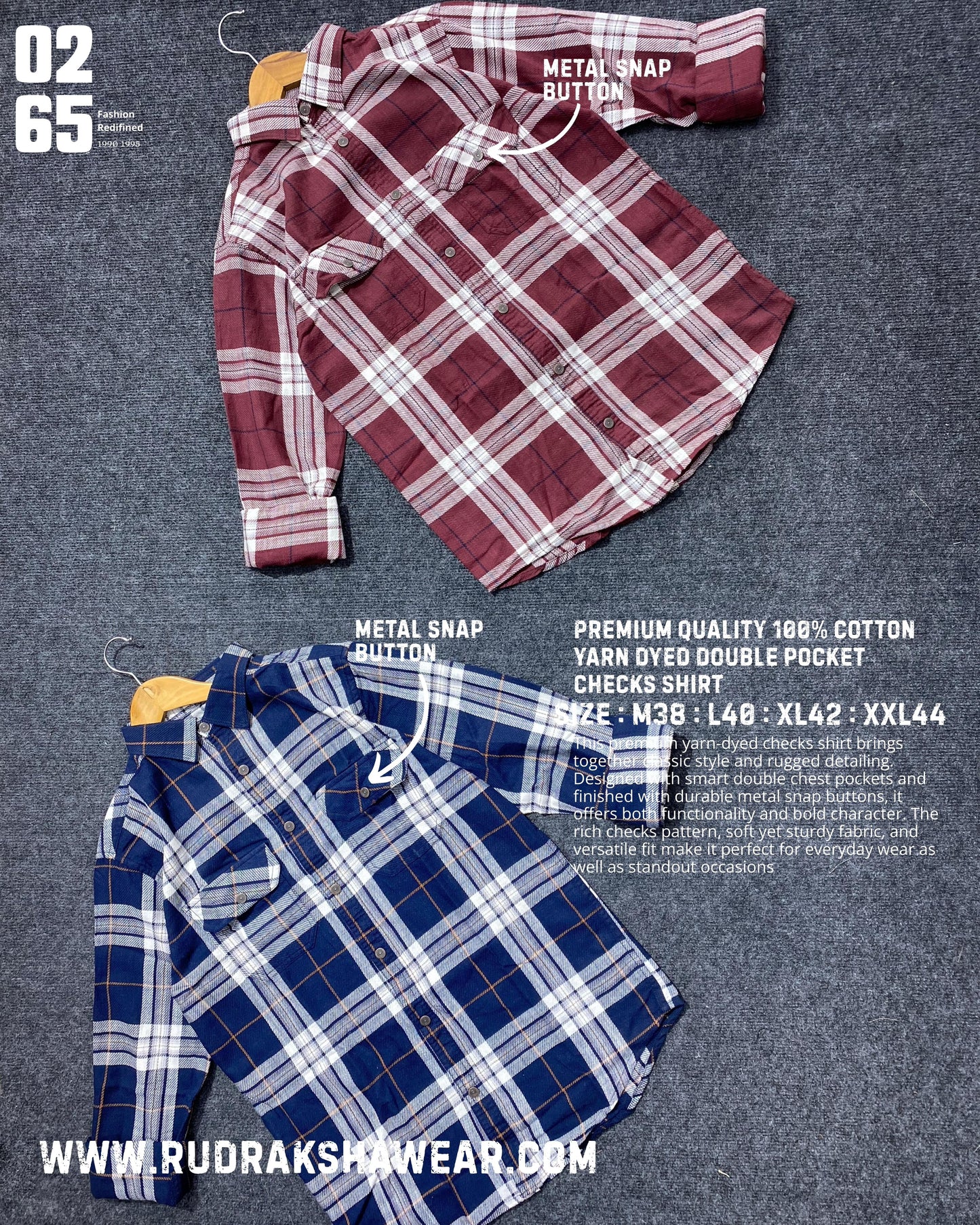 0265 Premium Yarn Dyed Checks Shirt - Ultra Soft 100% Cotton Fabric - Full Sleeve - Metal Snap Buttons