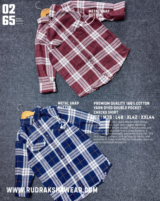 0265 Premium Yarn Dyed Checks Shirt - Ultra Soft 100% Cotton Fabric - Full Sleeve - Metal Snap Buttons
